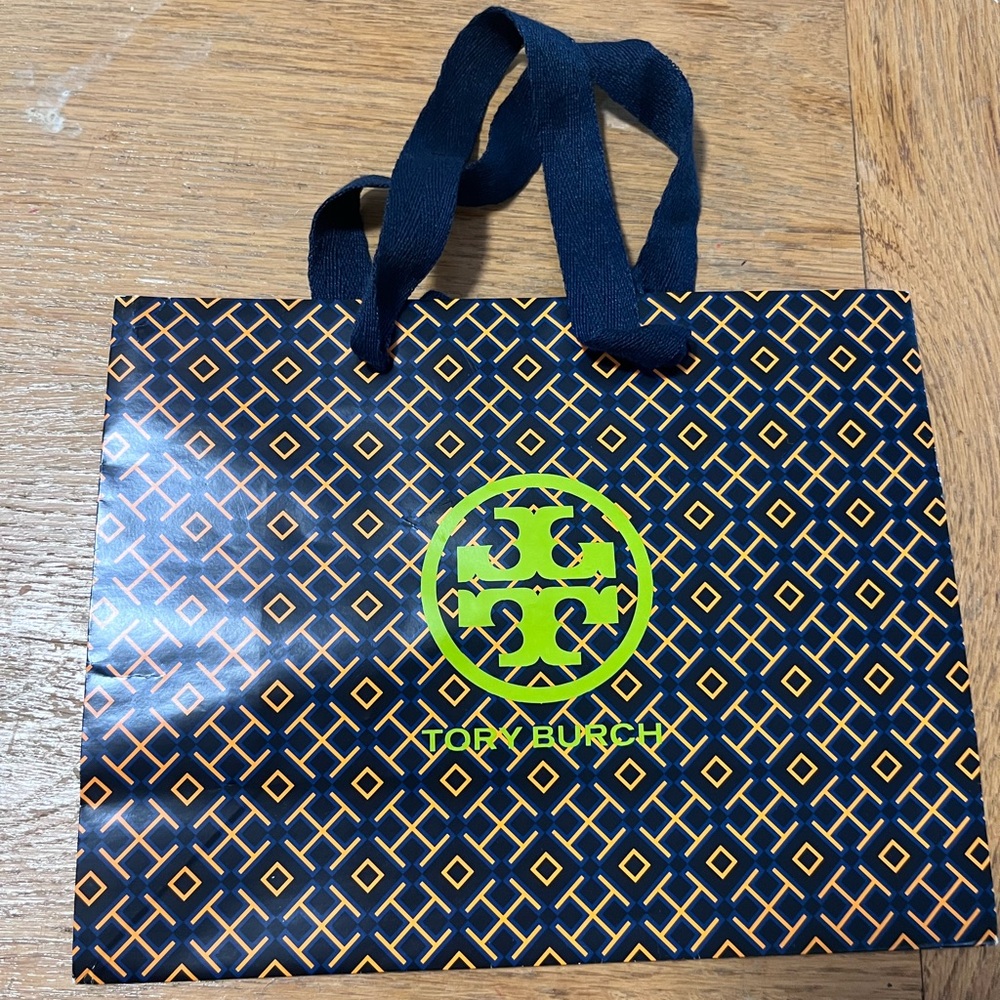 Tory Burch Navy and Neon Green Geometric Tote